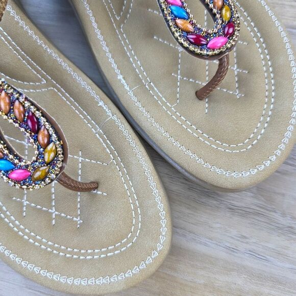 🩵⏭️NIB Brown Beaded Cushioned Boho Sandals Size 8 - Picture 11 of 12